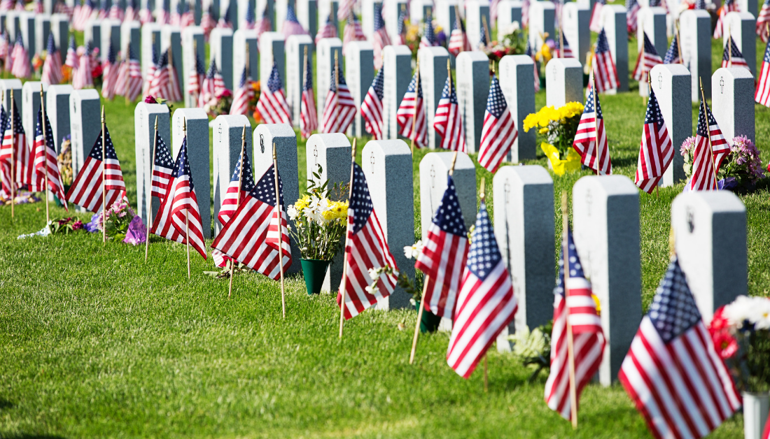 flags and memorial stones for veterans